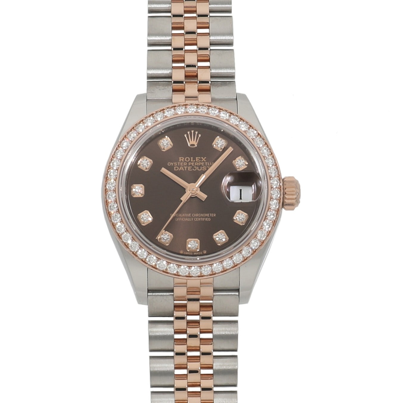 [新品]ロレックス レディ デイトジャスト 28 279381RBR チョコレート×10Pダイヤ レディース