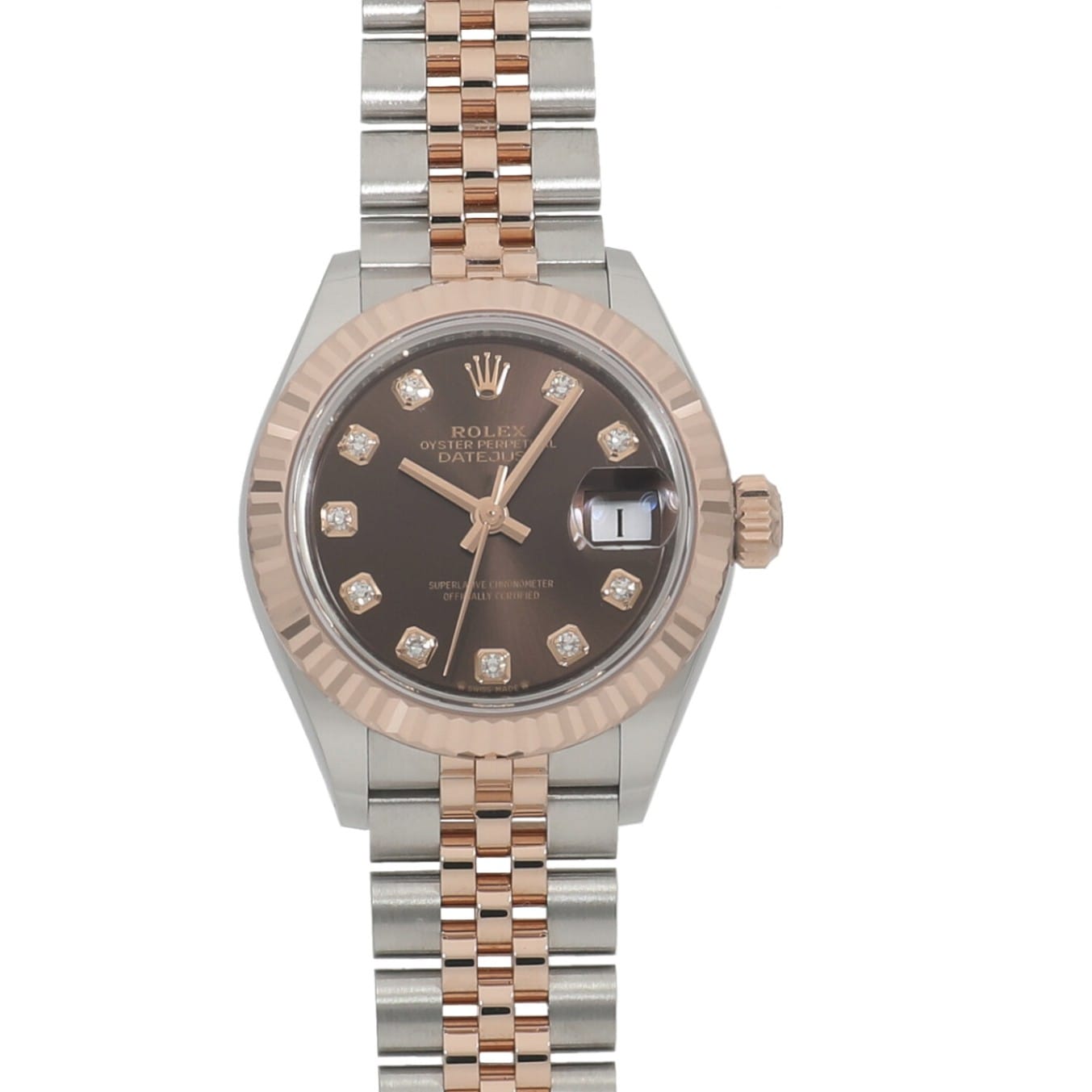 [新品]ロレックス レディ デイトジャスト 28 279171G チョコレート×10Pダイヤ レディース