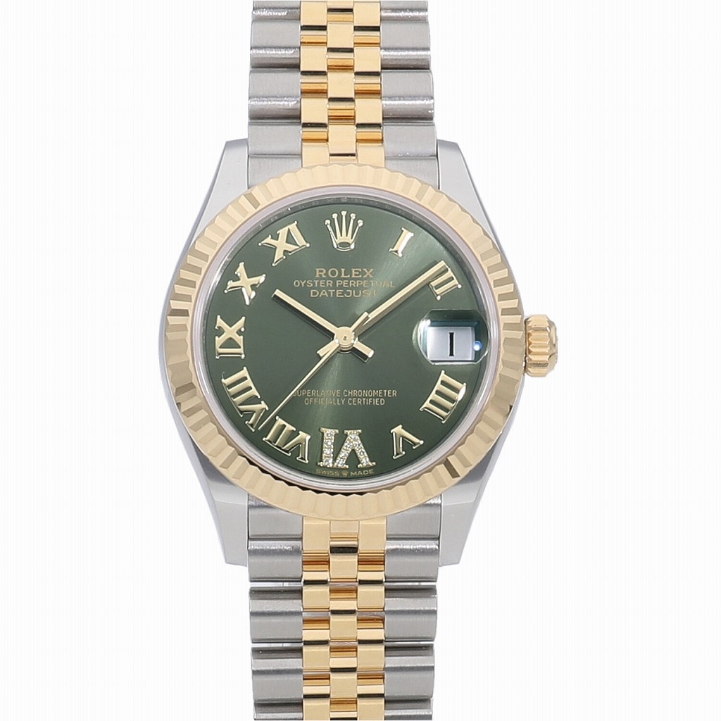 [未使用]ロレックス デイトジャスト 31 オリーブグリーン×VIダイヤ 278273 ランダム ユニセックス