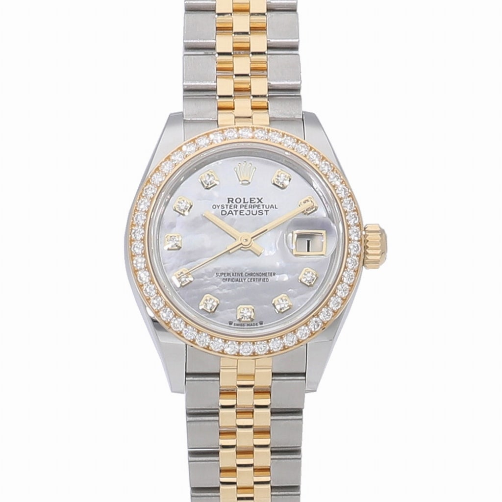 [未使用]ロレックス レディ デイトジャスト 28 ホワイトシェル＊10Pダイヤ 279383RBR ランダム レディース