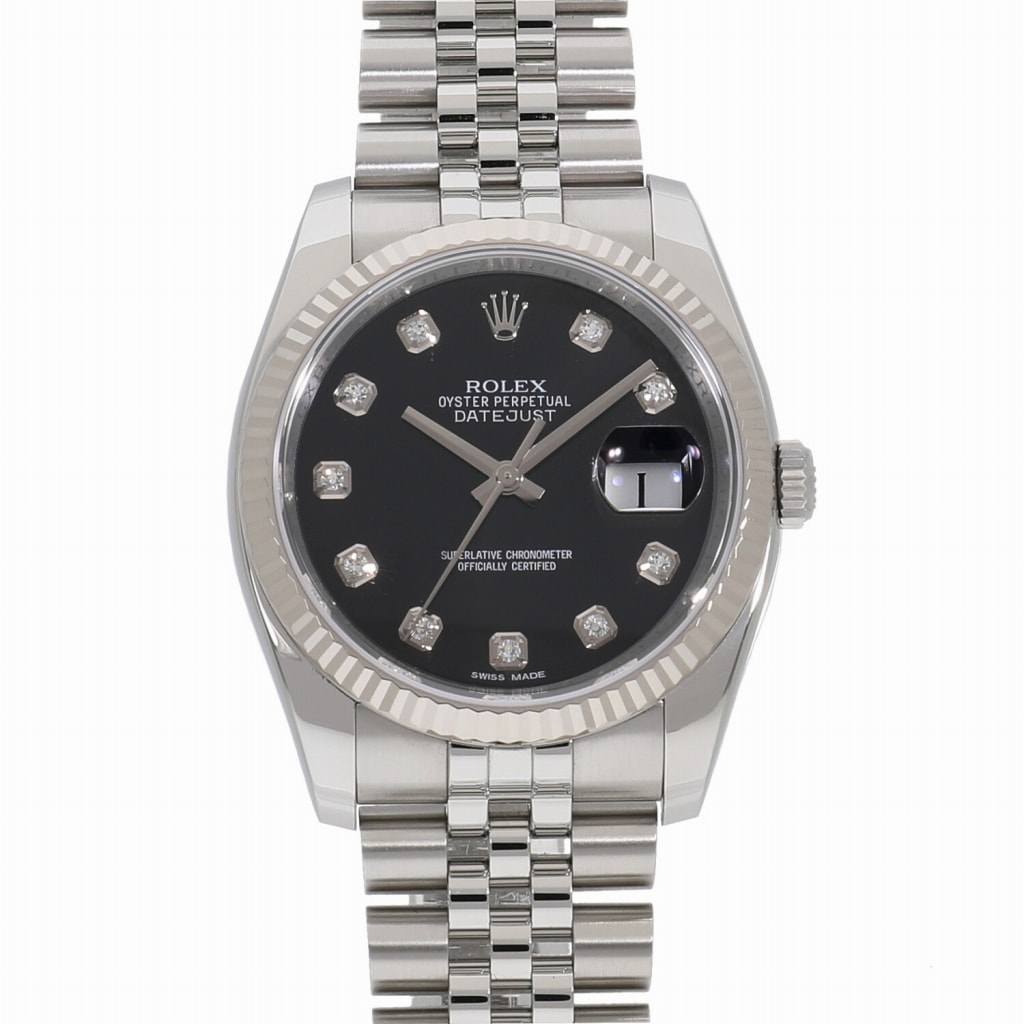 [中古]ロレックス デイトジャスト ブラック×10Pダイヤ 116234G メンズ