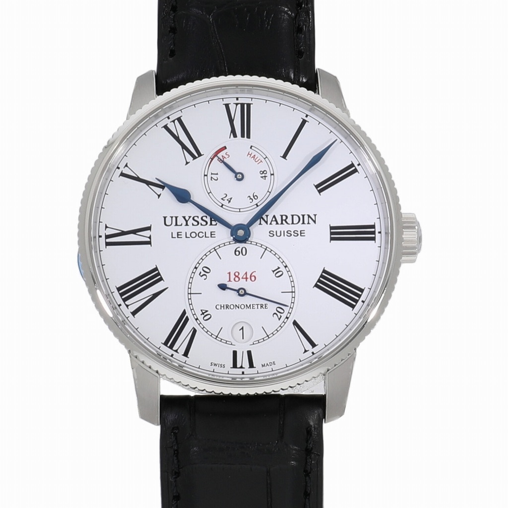 [未使用]ユリスナルダン マリーン トルピュール 42mm ホワイト 1183-310/40 メンズ