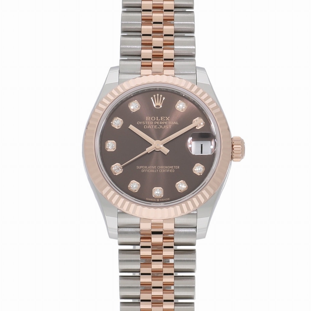 [新品]ロレックス デイトジャスト 31 チョコレート×10Pダイヤ 278271G ユニセックス