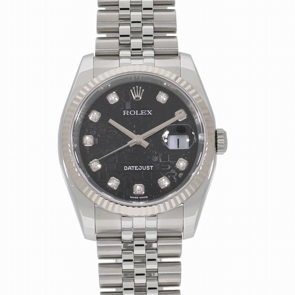 [中古]ロレックス デイトジャスト ブラックコンピュータ×10Pダイヤ 116234G M番 メンズ