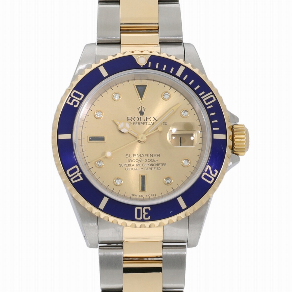 [中古]ロレックス サブマリーナー デイト シャンパン×8Pダイヤ×3Pサファイア 16613SG T番 メンズ