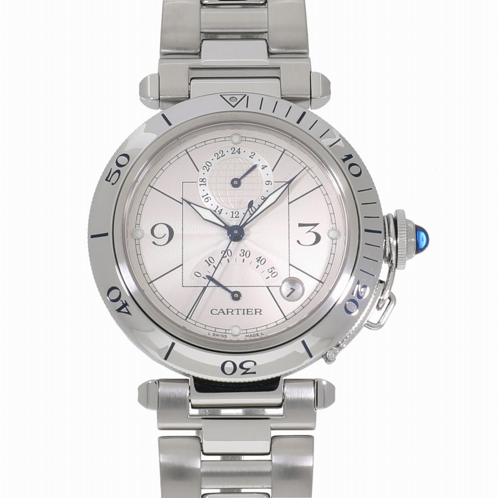 [中古]カルティエ パシャ 38mm GMT パワーリザーブ W31037H3 シルバー メンズ