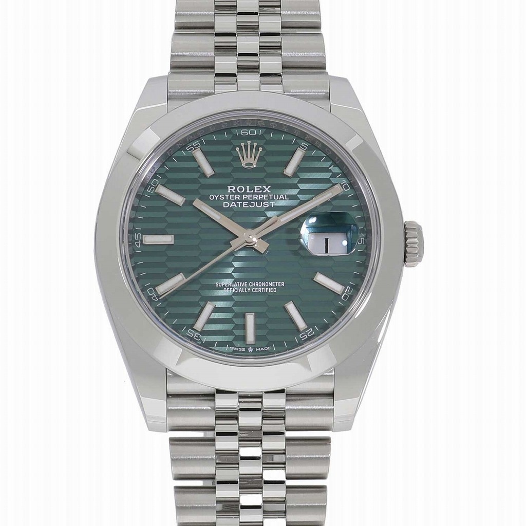 [新品]ロレックス デイトジャスト 41 126300 ミントグリーン フルーテッドモチーフ メンズ