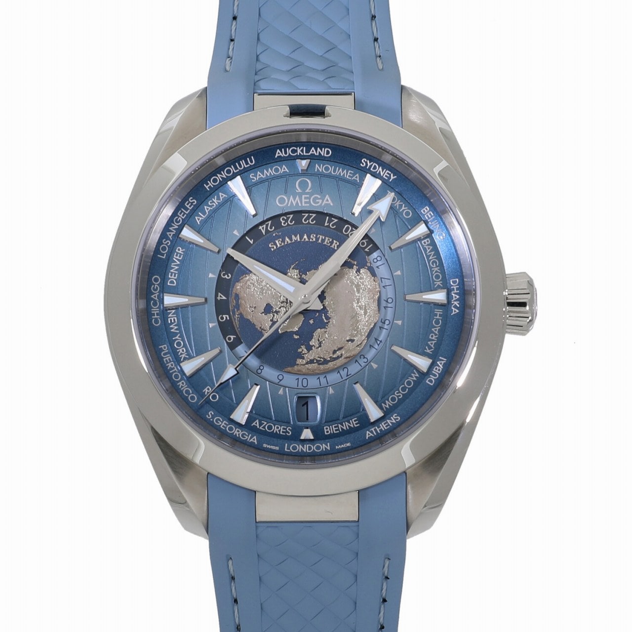 [中古]オメガ シーマスター アクアテラ GMT ワールドタイマー マスタークロノメーター サマーブルー 220.12.43.22.03.002 ブルー メンズ
