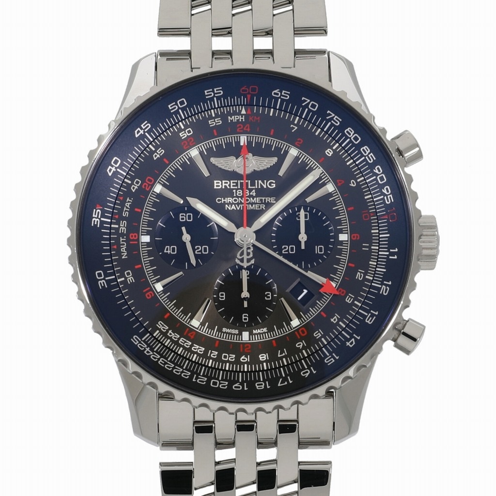[中古]ブライトリング ナビタイマー GMT 世界限定1000本 A044F73NP / AB04413A/F573 ストラトスグレー メンズ