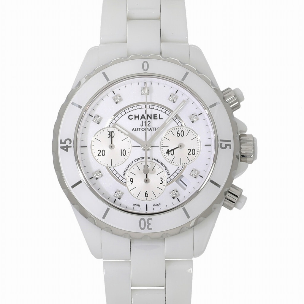 [中古]シャネル J12 クロノグラフ ホワイトセラミック H2009 ホワイト×9Pダイヤ メンズ
