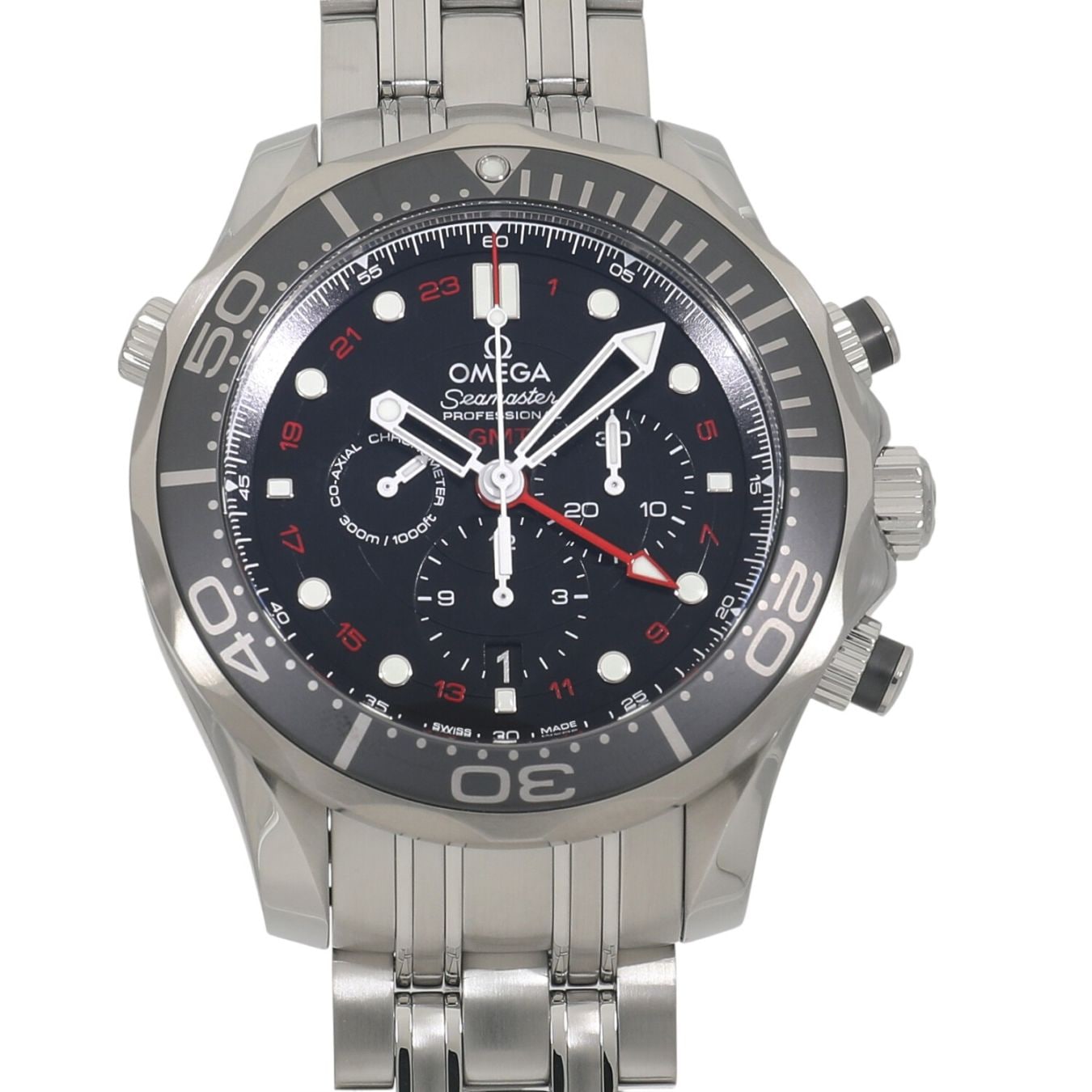 [新品]オメガ シーマスター ダイバー 300m コーアクシャル クロノメーター GMT クロノグラフ 212.30.44.52.01.001 ブラック メンズ