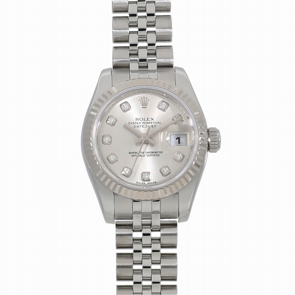 [中古]ロレックス デイトジャスト 179174G M番 シルバー×10Pダイヤ レディース