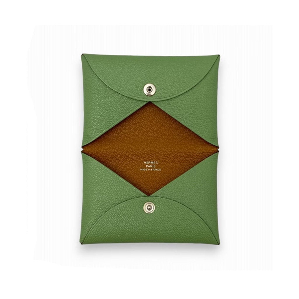 [新品]エルメス カルヴィ カードケース ヴェール クリケット×ゴールド