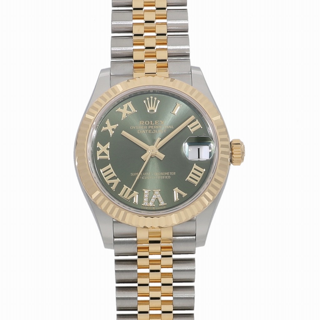 [未使用]ロレックス デイトジャスト31 278273 オリーブグリーン×VIダイヤ ユニセックス