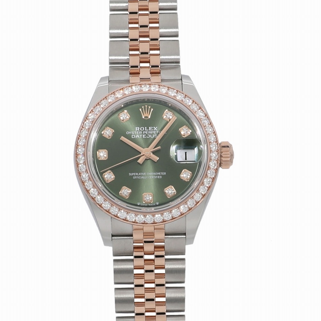 [新品]ロレックス デイトジャスト 28 279381RBR オリーブグリーン×10Pダイヤ レディース