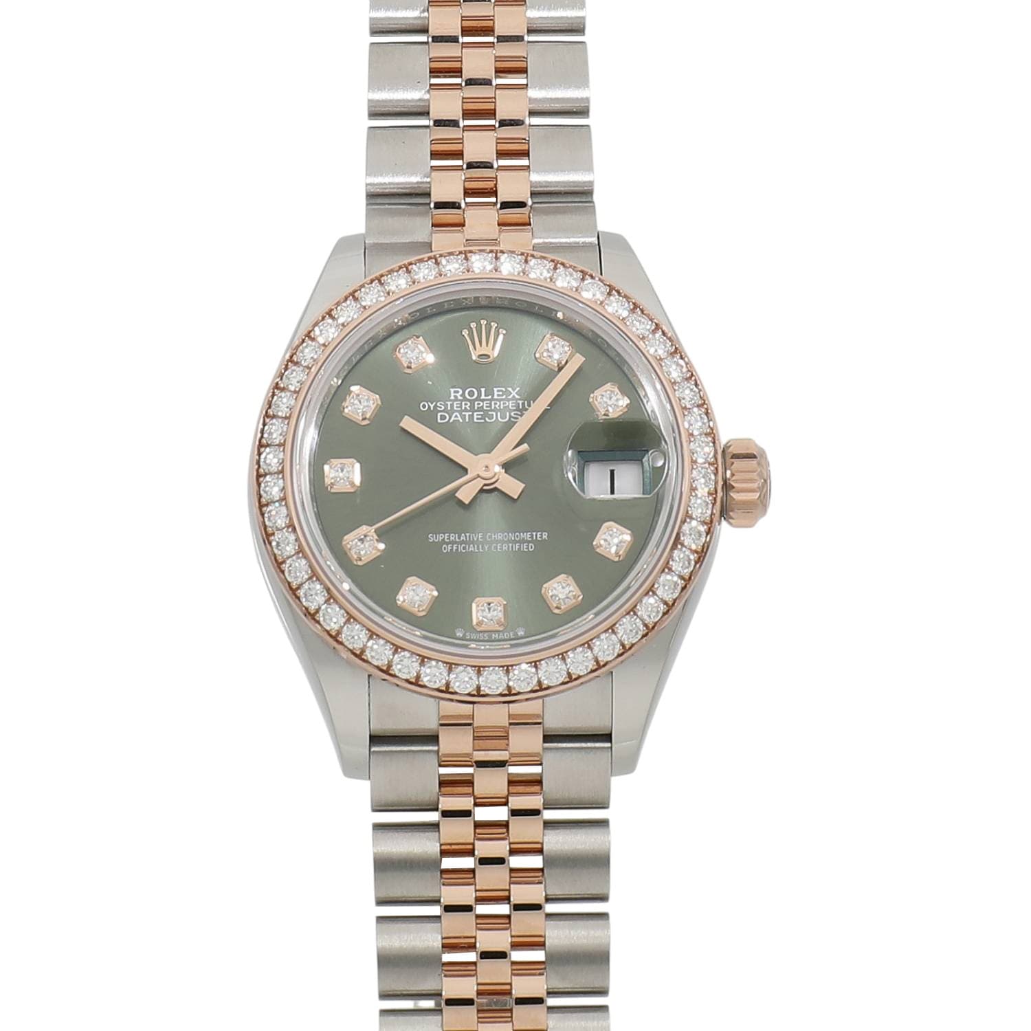 [新品]ロレックス レディ デイトジャスト 28 279381RBR オリーブグリーン×10Pダイヤ レディース