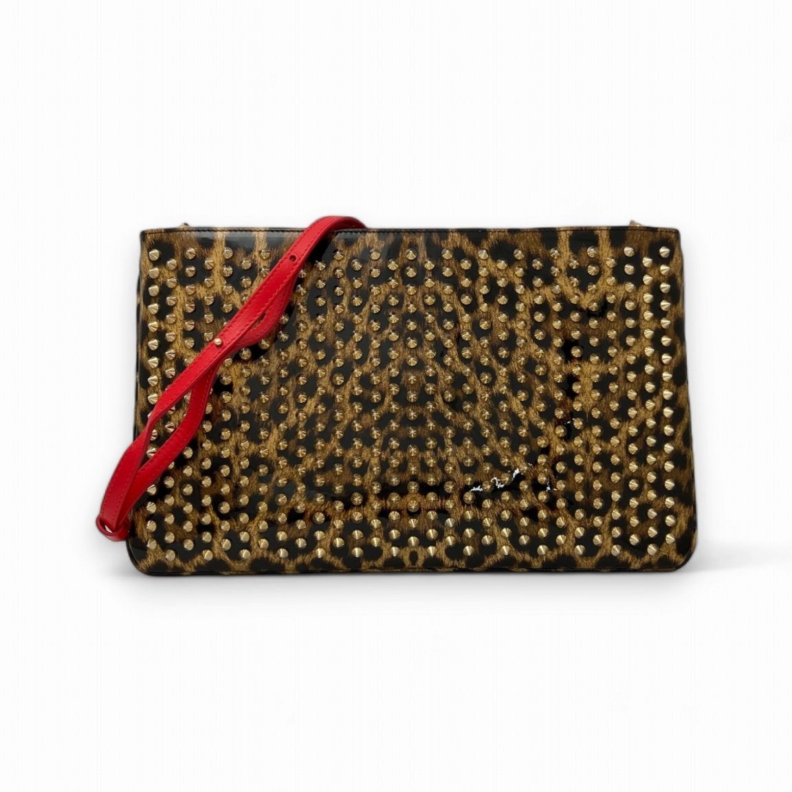 [中古]クリスチャンルブタン ルビポッシュ スパイクスタッズ パテントレザー 2WAY クラッチバック ブラウン