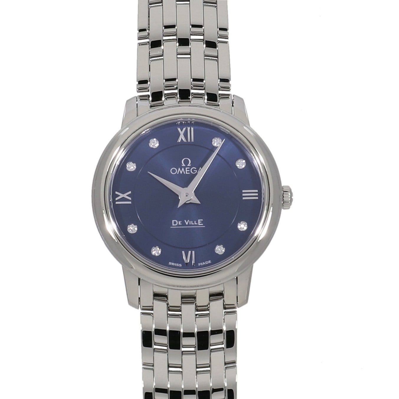 [新品]オメガ デ・ヴィル プレステージ クォーツ 424.10.27.60.53.001 ブルー×8Pダイヤ レディース