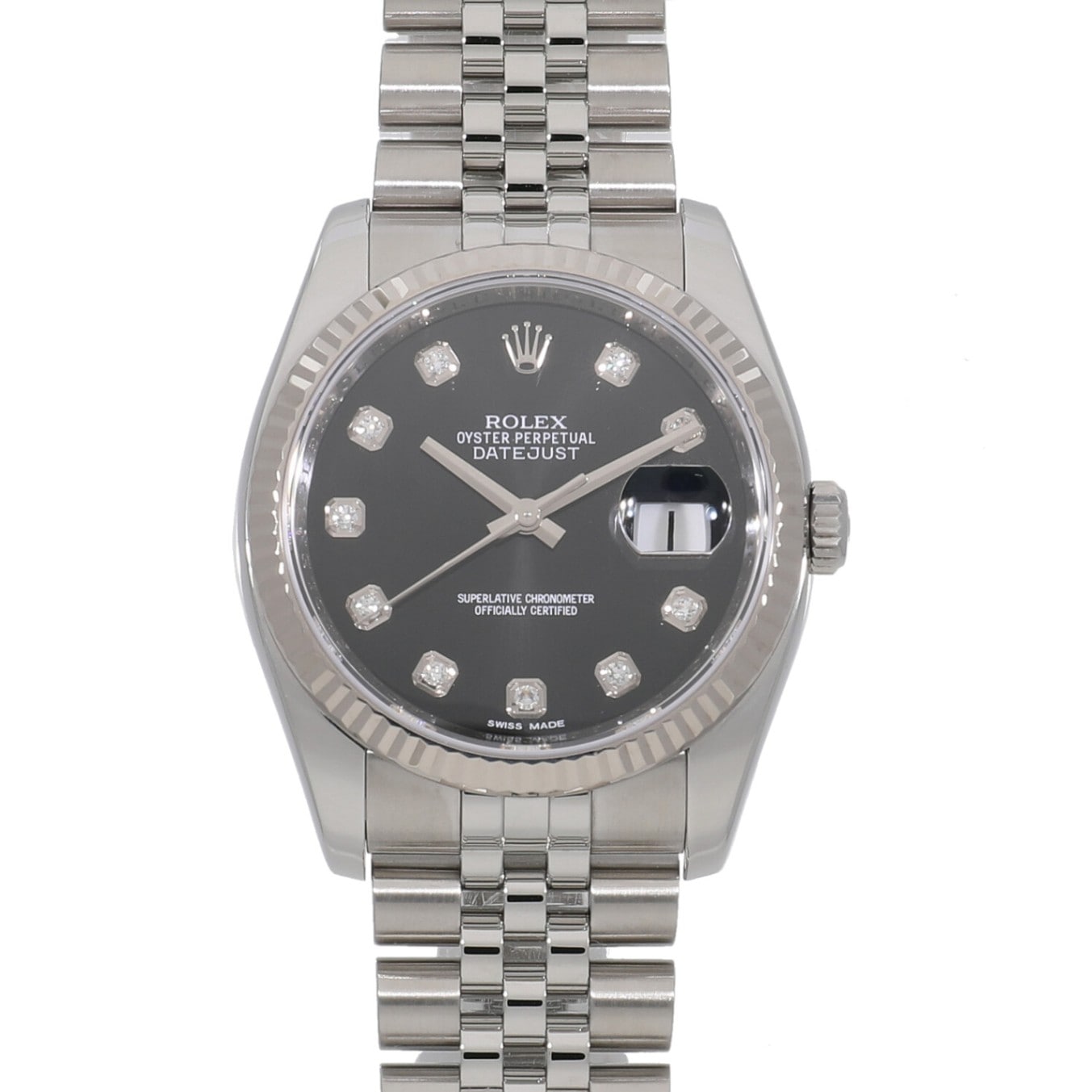 [中古]ロレックス デイトジャスト 116234G G番 ブラック×10Pダイヤ メンズ