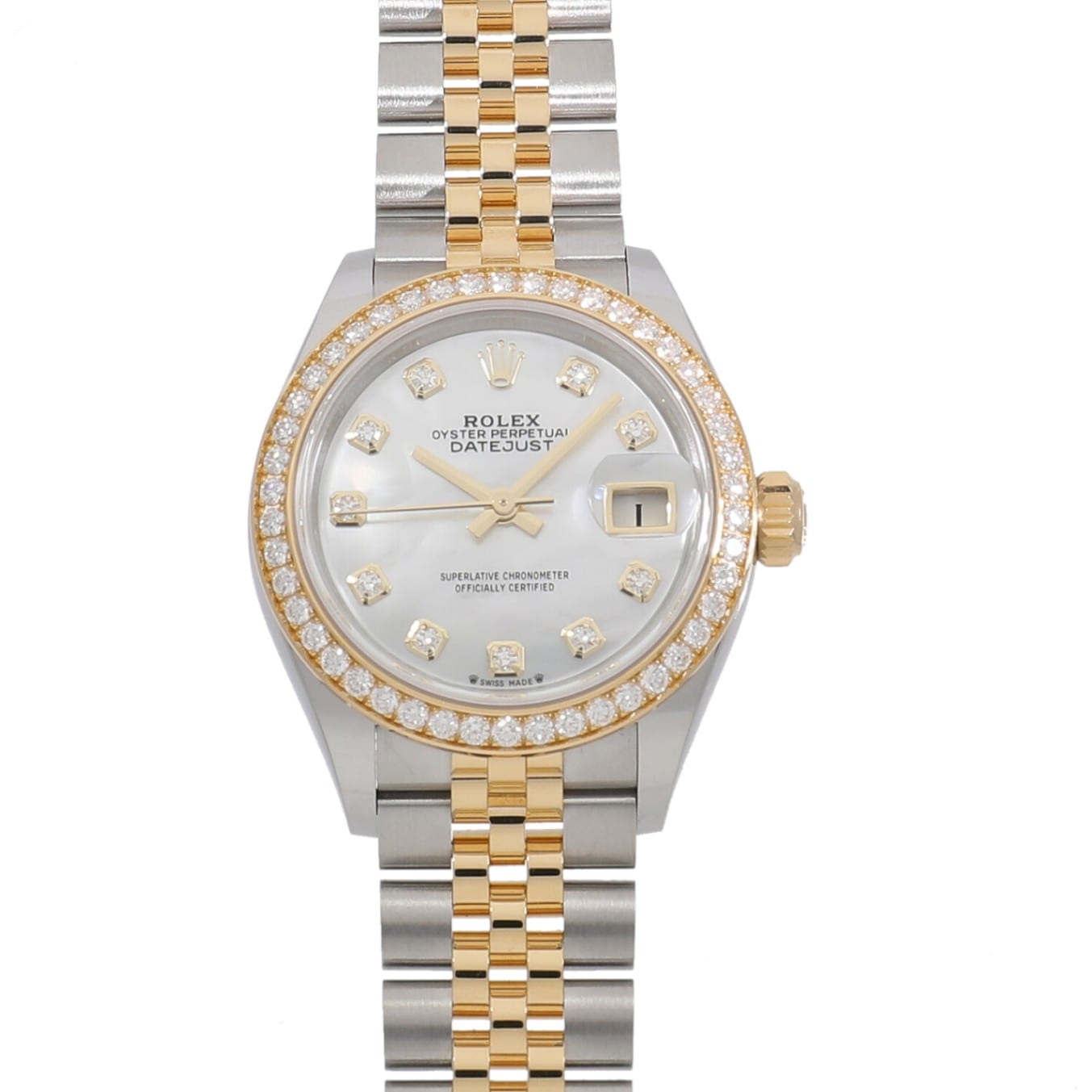 [未使用]ロレックス レディ デイトジャスト 28 279383RBR ランダム ホワイトシェル×10Pダイヤ レディース