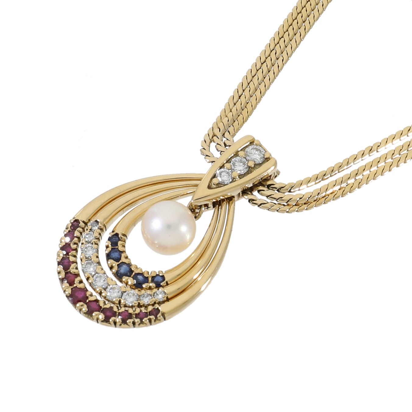 [中古]ミキモト パール ネックレス サファイア ダイヤモンド ルビー