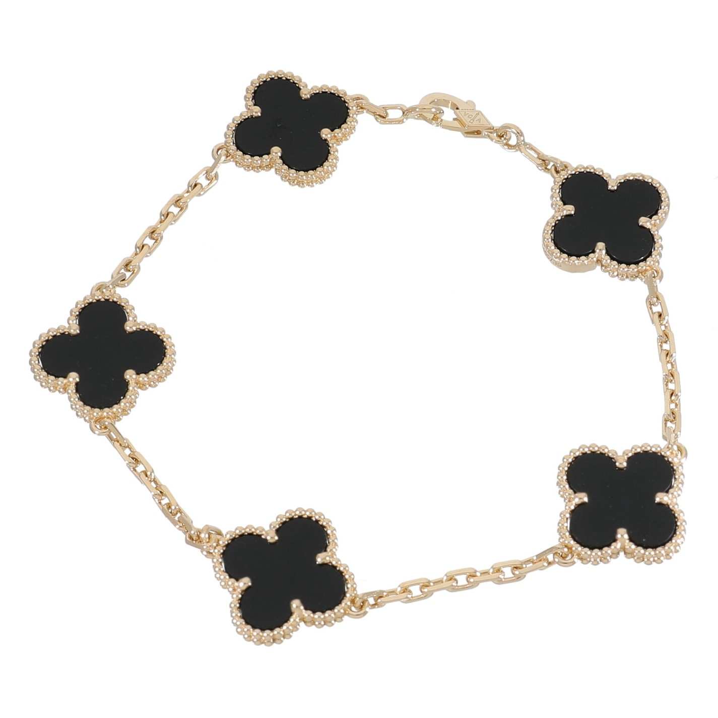 [中古]ヴァンクリーフ&アーペル ヴィンテージ アルハンブラ ブレスレット 5モチーフ オニキス イエローゴールド VCARA41300