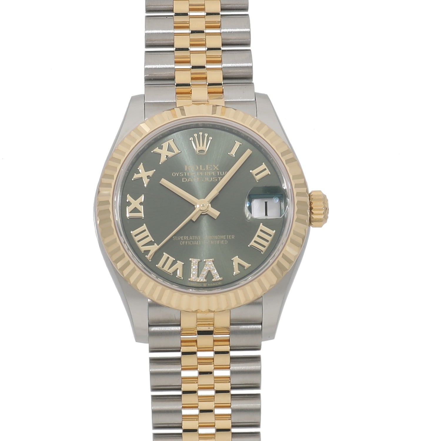 [未使用]ロレックス デイトジャスト31 278273 ランダム オリーブグリーン×VIダイヤ ユニセックス