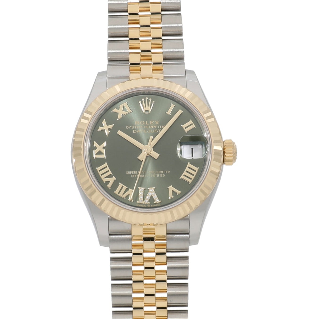 [未使用]ロレックス デイトジャスト31 278273 オリーブグリーン×VIダイヤ ユニセックス