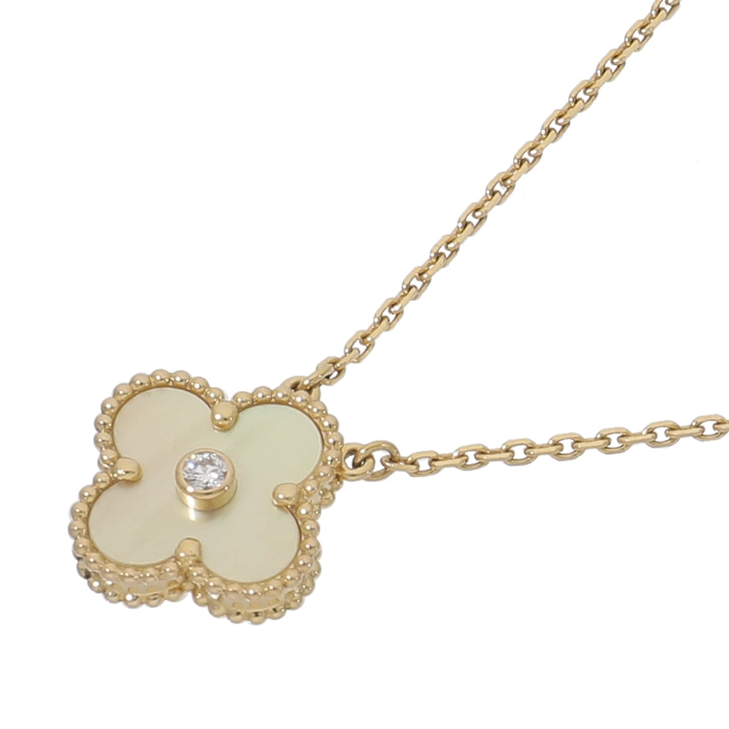 [中古]ヴァンクリーフ&アーペル ヴィンテージ アルハンブラ ペンダント ネックレス 2018年 クリスマス限定 ゴールドマザーオブパール×ダイヤモンド イエローゴールド VCARP2R700