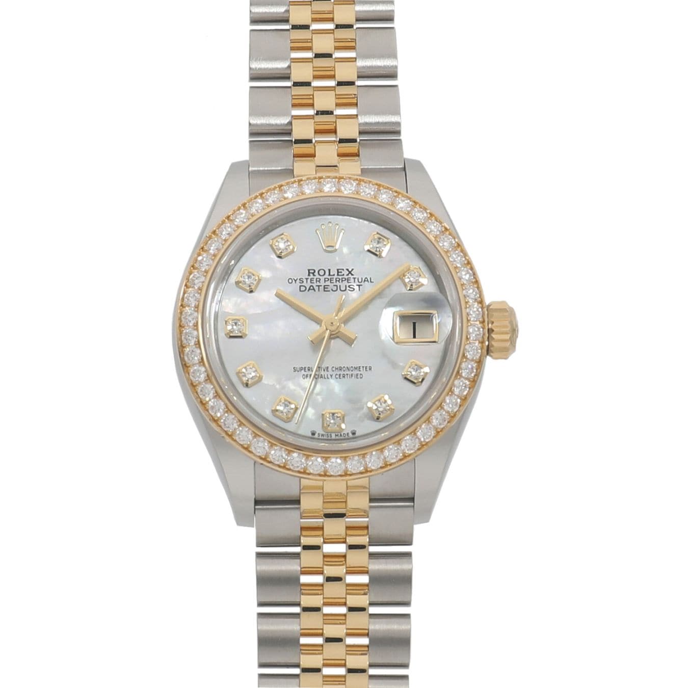 [未使用]ロレックス レディ デイトジャスト 28 279383RBR ランダム ホワイトシェル×10Pダイヤ レディース