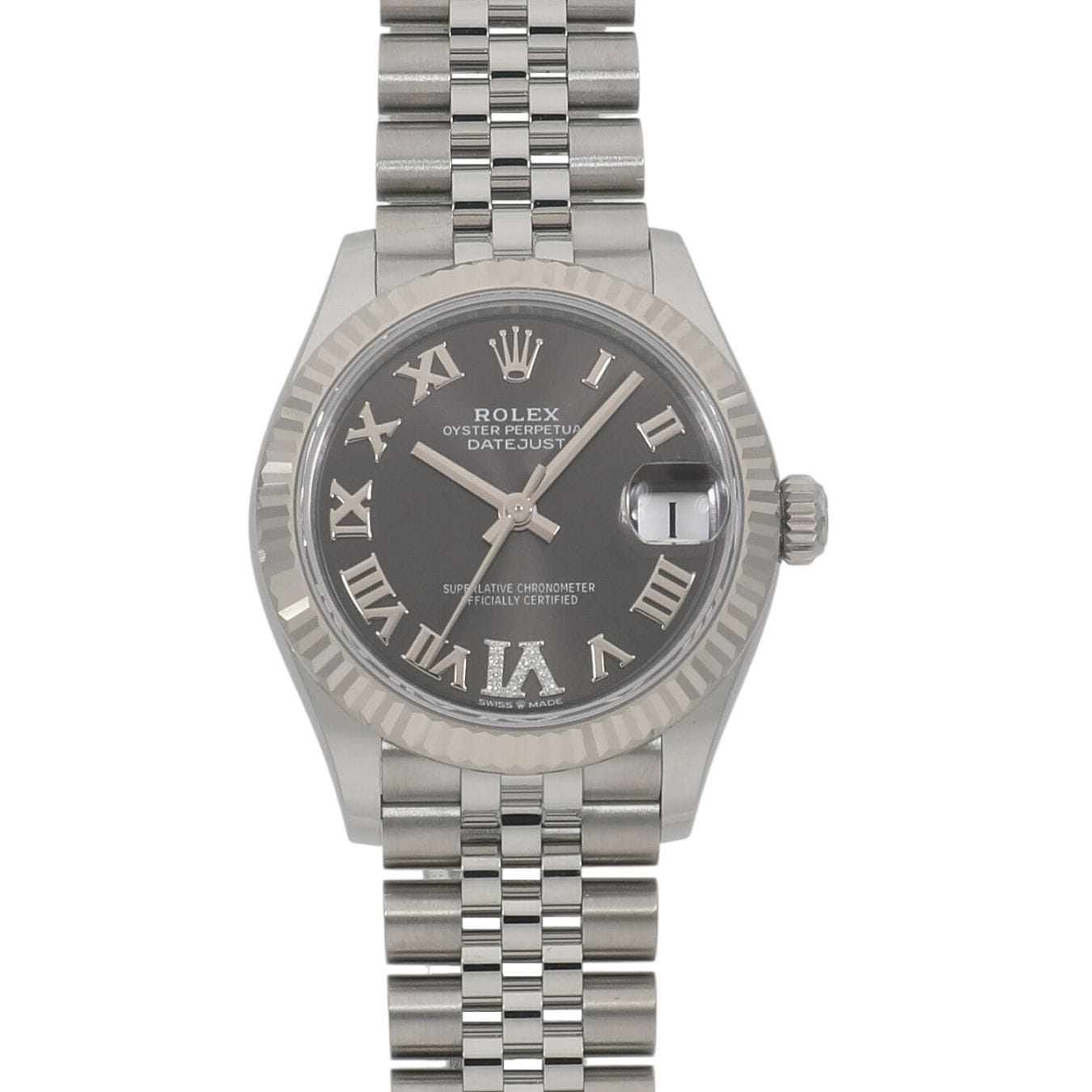 [新品]ロレックス デイトジャスト 31 278274 ダークグレー×VIダイヤ ユニセックス