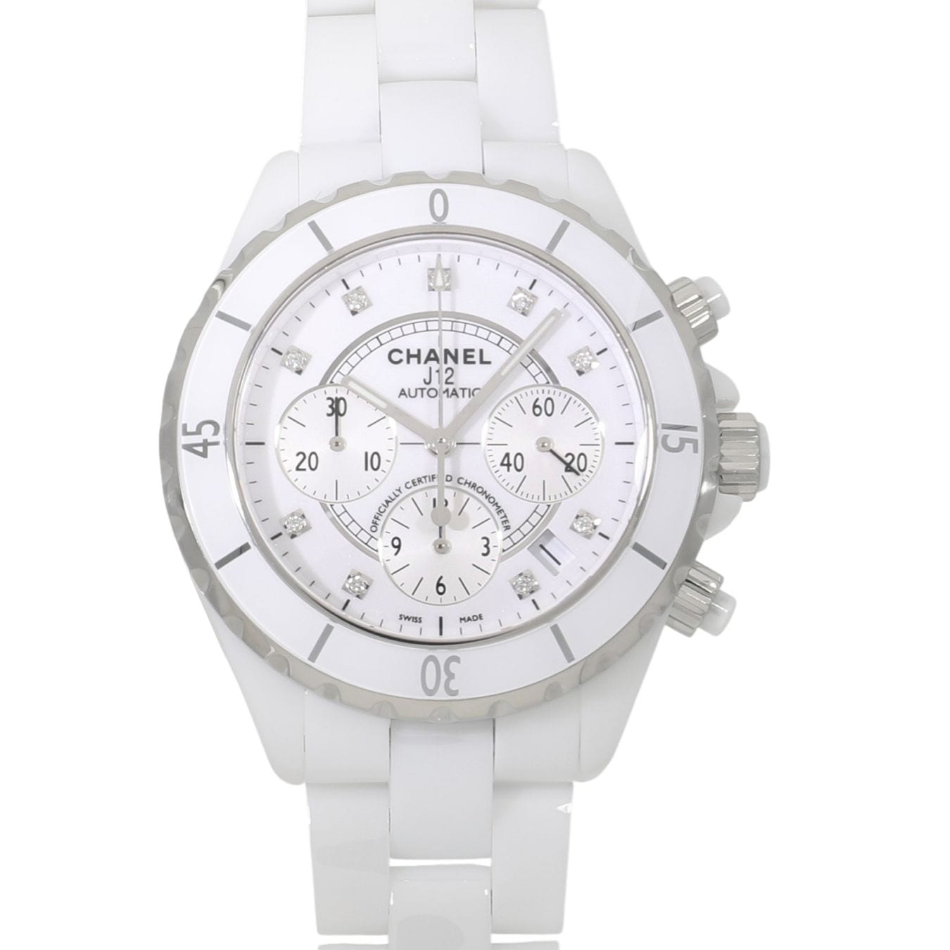 [中古]シャネル J12 クロノグラフ H2009 ホワイト×9Pダイヤ メンズ