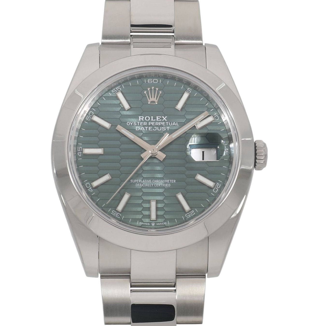 [中古]ロレックス デイトジャスト 41 126300 ランダム ミントグリーン フルーテッド モチーフ メンズ