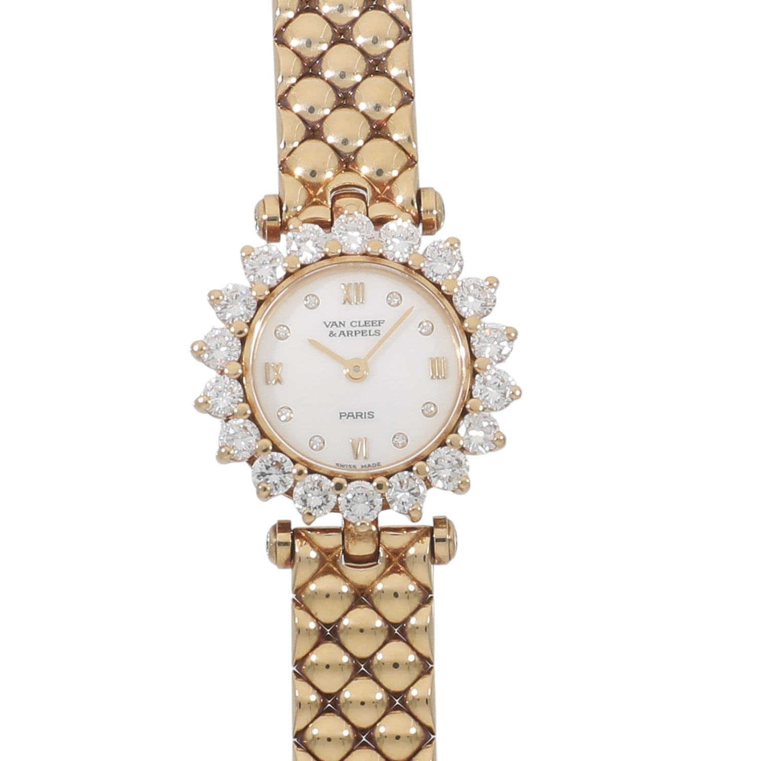 [中古]ヴァンクリーフ&アーペル クラシック パニエ ウォッチ 130.931.B1.91.DD1 ホワイトシェル×8Pダイヤ レディース