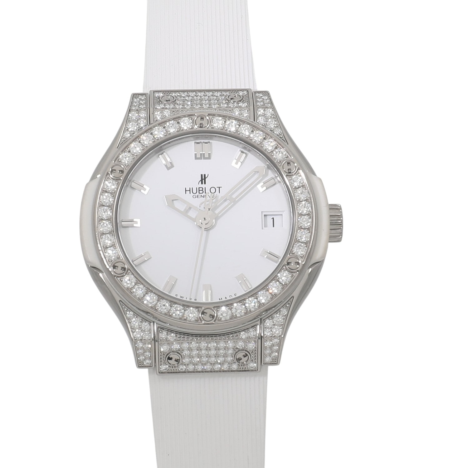 [中古]ウブロ クラシック フュージョン チタニウム オールホワイト パヴェ 581.NE.2010.RW.1704 ホワイト レディース