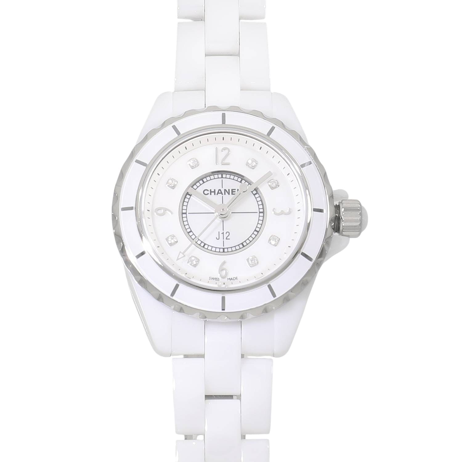 [中古]シャネル J12 ホワイトセラミック 29MM H2570 ホワイトシェル×8P ダイヤモンド レディース