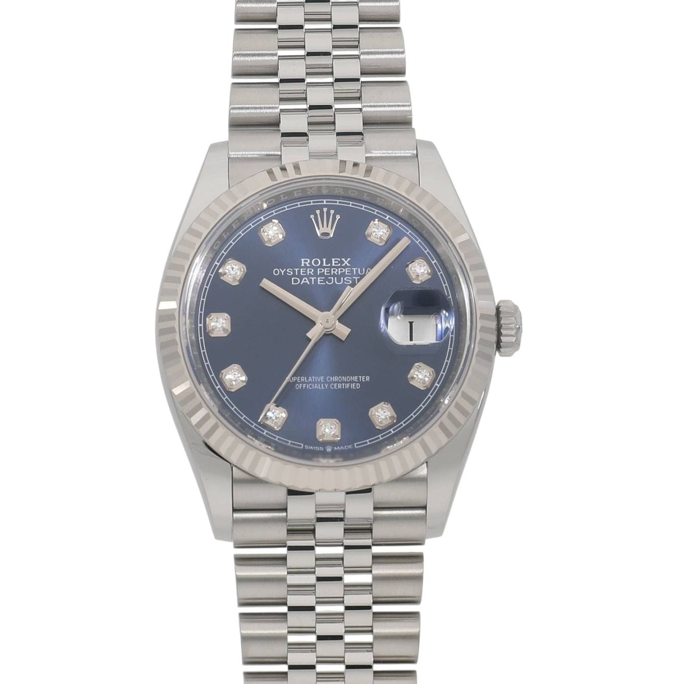 [中古]ロレックス デイトジャスト 36 126234G ランダム ブライトブルー×10Pダイヤ メンズ