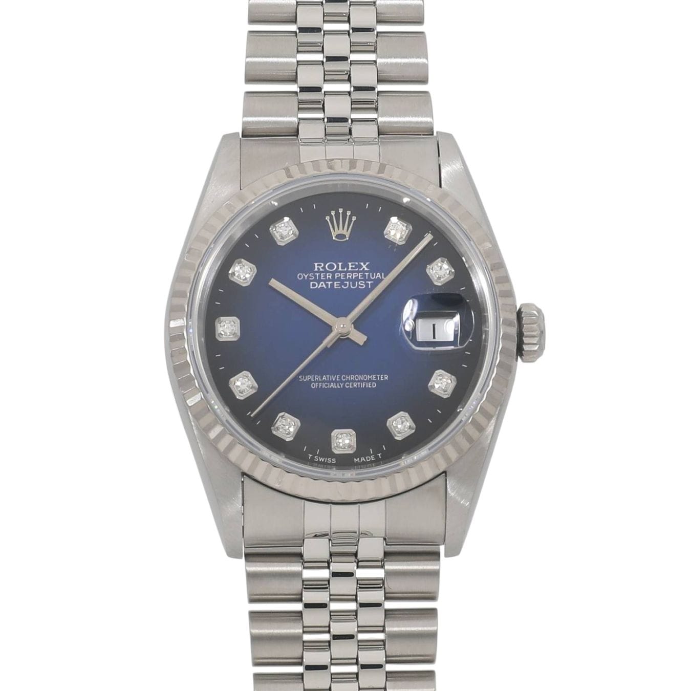 [中古]ロレックス デイトジャスト 16234G W番 ブルーグラデーション×10Pダイヤ メンズ