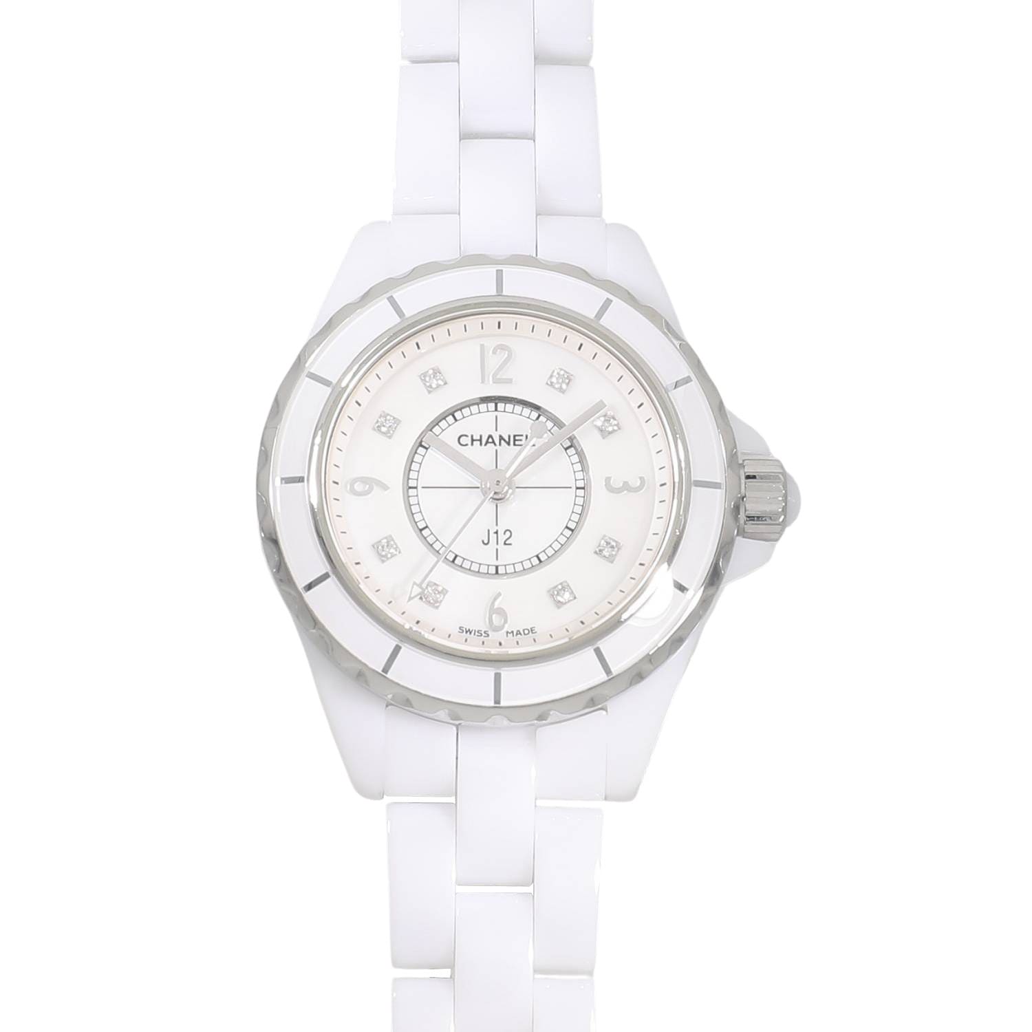 [中古]シャネル J12 ホワイトセラミック 29MM H2570 ホワイトシェル×8P ダイヤモンド レディース