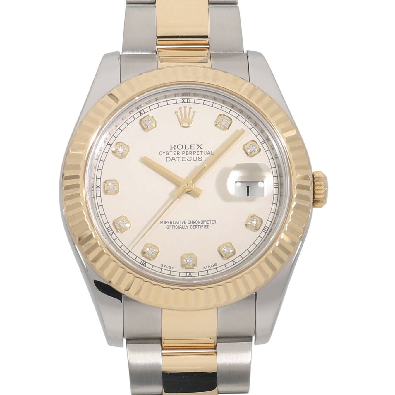 [中古]ロレックス デイトジャスト II 116333G ランダム アイボリー×10Pダイヤ メンズ