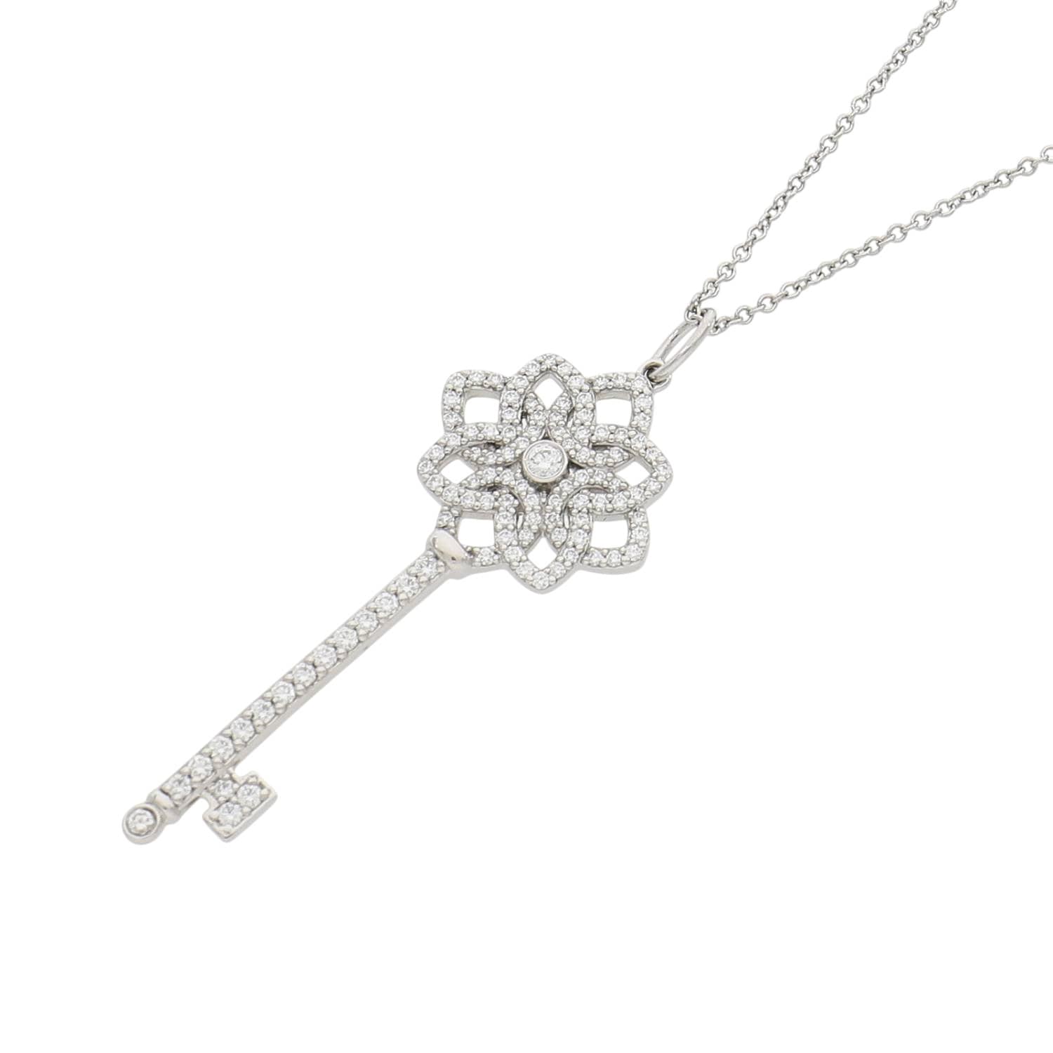 [中古]ティファニー ウォーブンキー ダイヤモンド ペンダント ネックレス プラチナ 