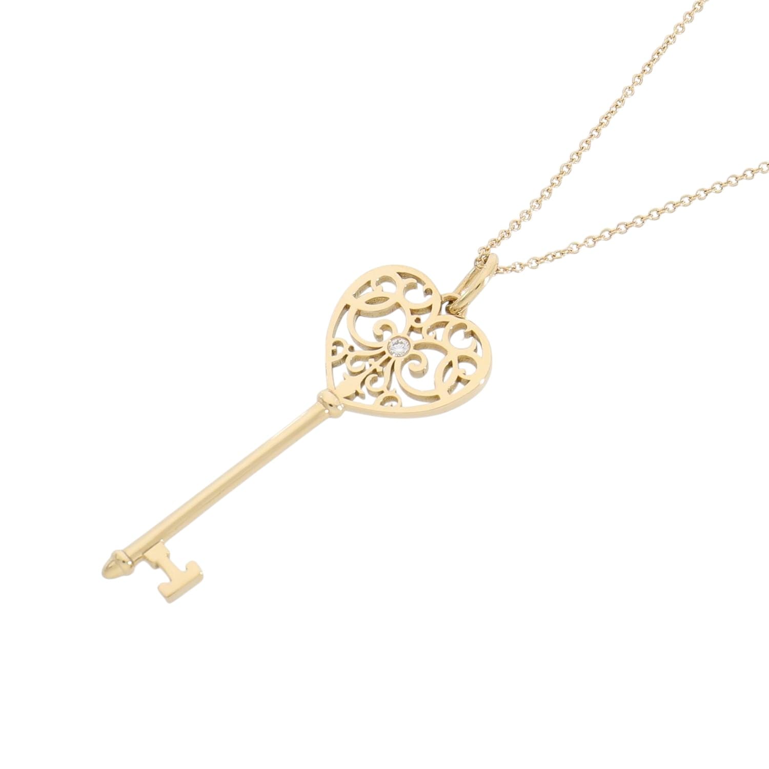 [中古]ティファニー エンチャント ハートキー 1Pダイヤモンド　ペンダント ネックレス イエローゴールド 