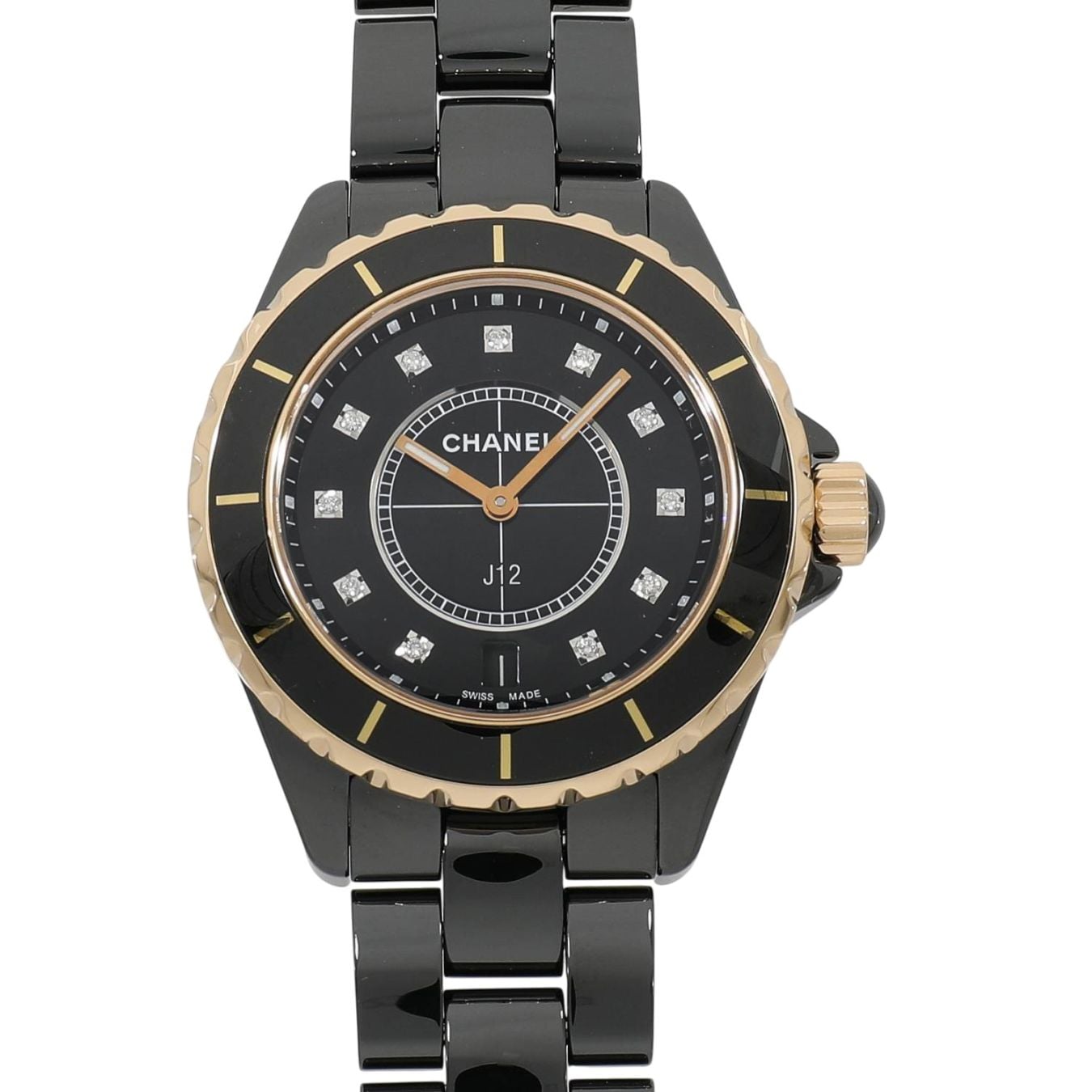 [中古]シャネル J12 38MM H2544 ブラック×11Pダイヤ ユニセックス