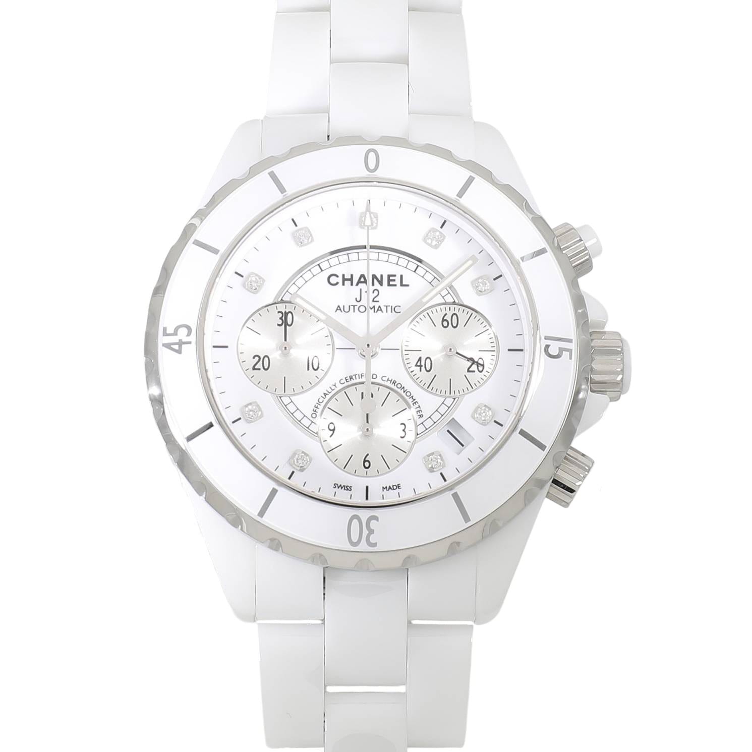 [中古]シャネル J12 クロノグラフ H2009 ホワイト×9Pダイヤ メンズ