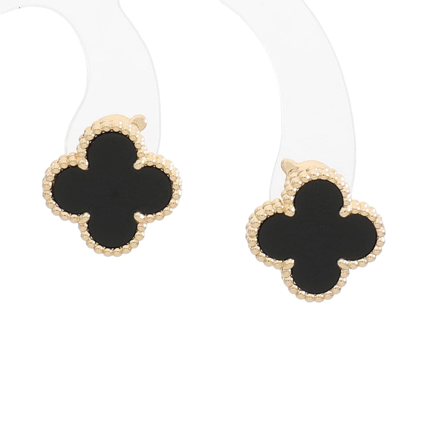 [中古]ヴァンクリーフ&アーペル ヴィンテージ アルハンブラ オニキス イヤリング ピアス イエローゴールド VCARA44200