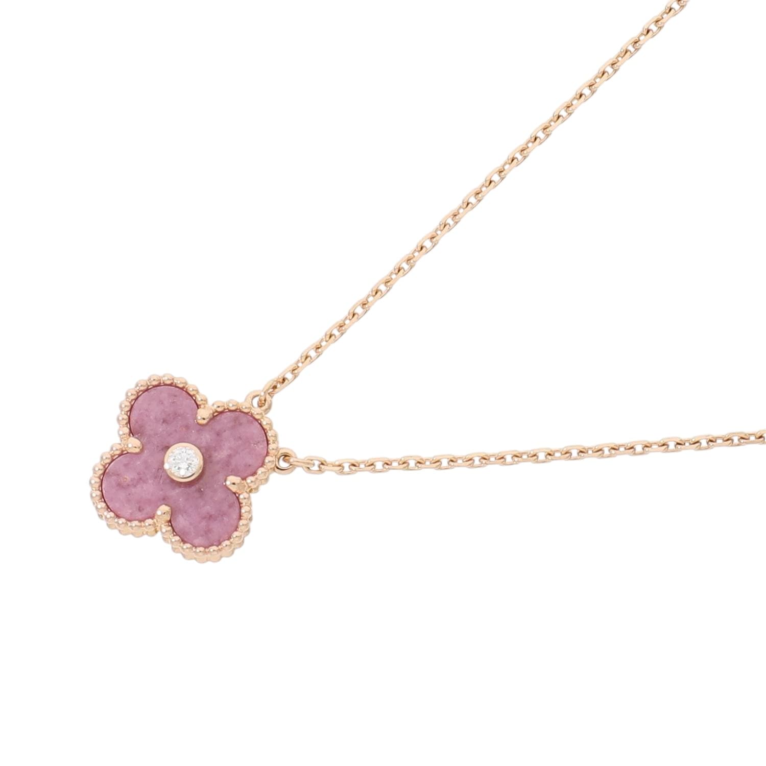 [中古]ヴァンクリーフ&アーペル ヴィンテージ アルハンブラ ロードナイト×ダイヤモンド ペンダント ネックレス 2021年ホリデー限定 ピンクゴールド VCARP7TD00