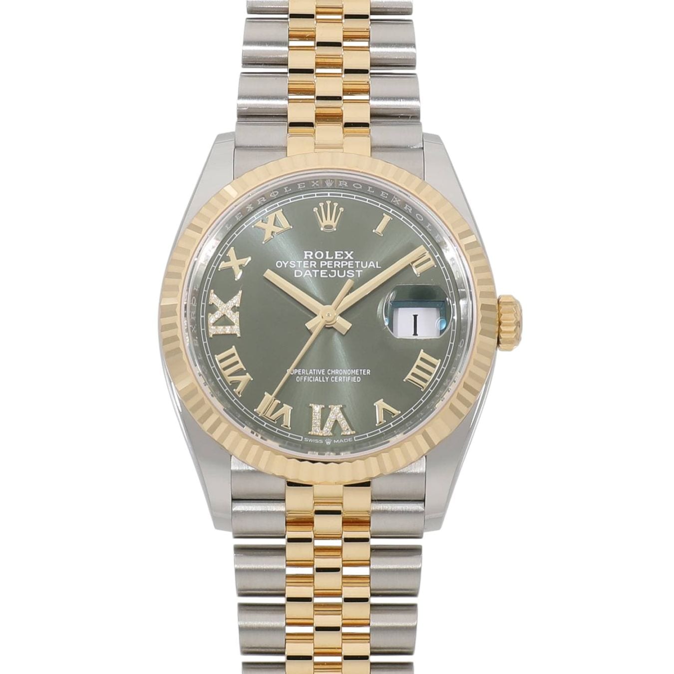[新品]ロレックス デイトジャスト 36 126233 オリーブグリーン×IV/IXダイヤ メンズ