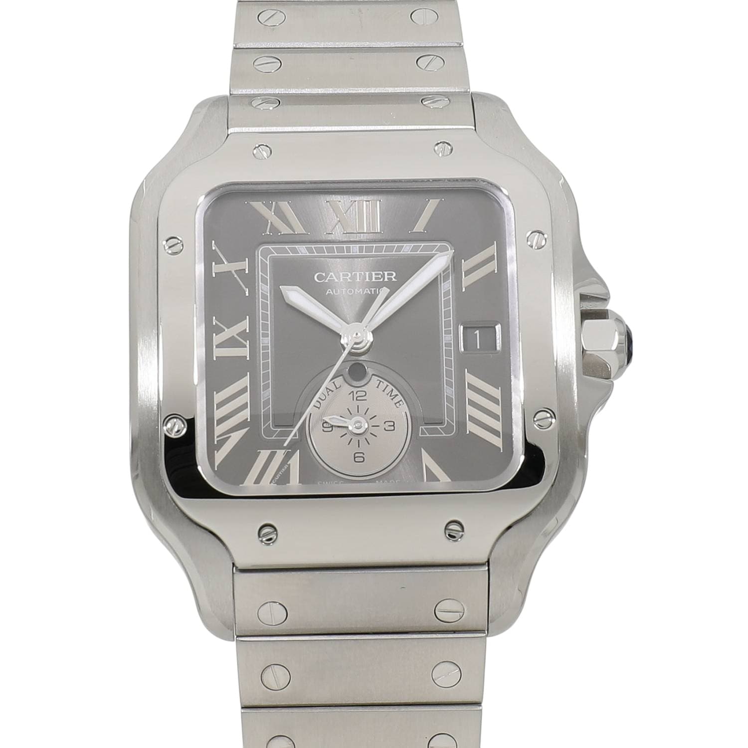 [中古]カルティエ サントス ドゥ カルティエ LM デュアルタイムゾーン WSSA0076 アンスラサイトグレー メンズ