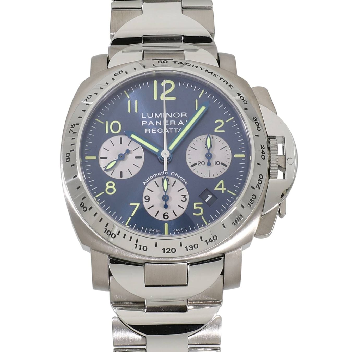 [中古]パネライ ルミノール クロノグラフ ローレウス アワード レガッタ 2003 世界限定399本 PAM00168 F番 ブルー×シルバー メンズ