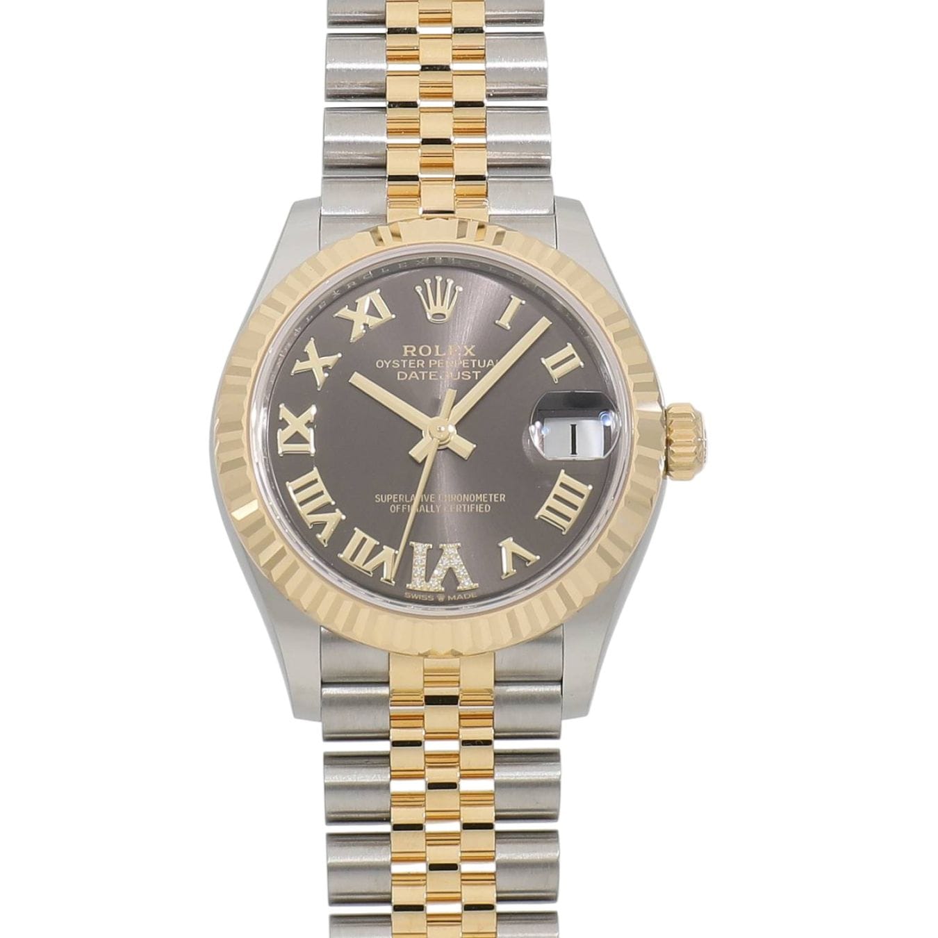 [新品]ロレックス デイトジャスト 31 278273 ダークグレー×VIダイヤ レディース